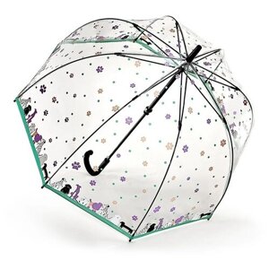 Зонт-трость FULTON, механика, купол 84 см., 8 спиц, прозрачный, для женщин, зеленый