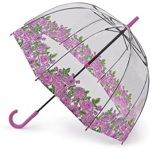Зонт-трость FULTON, механика, купол 84 см., 8 спиц, система «антиветер», прозрачный, для женщин, розовый