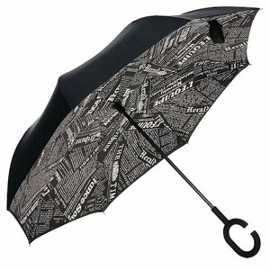 Зонт-трость механика, купол 106 см., 8 спиц, обратное сложение, черный, серый
