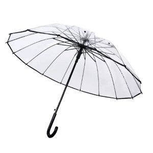 Зонт-трость полуавтомат, купол 100 см, система «антиветер», прозрачный, чехол в комплекте, для женщин, черный