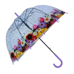 Зонт-трость полуавтомат, купол 80 см, система «антиветер», прозрачный, для женщин, фиолетовый