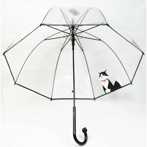 Зонт-трость полуавтомат, купол 82 см, 8 спиц, прозрачный, для женщин, черный