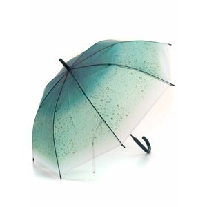 Зонт-трость , полуавтомат, купол 99 см., 8 спиц, прозрачный, зеленый
