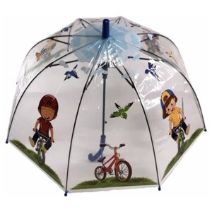 Зонт - трость прозрачный/ Детский зонтик от дождя GALAXY, полуавтомат, складной, арт. С-537, синий