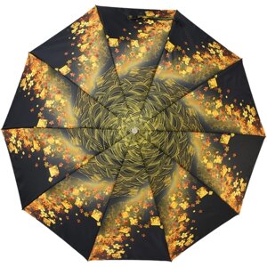 Зонт ZEST, полуавтомат, 3 сложения, купол 110 см., 10 спиц, для женщин, черный, золотой