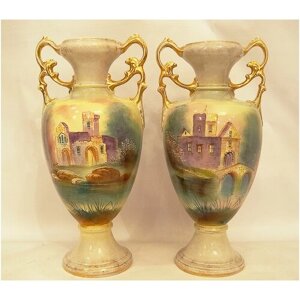Антикварные фарфоровые большие парные вазы. Великобритания, 19 век.