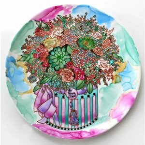 "Букет - утонченная гипсофила" декоративная тарелка с цветами