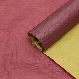 Бумага для упаковок, жатая, эколюкс, двухцветная, двусторонняя, желтая, красная, бордовая, рулон 1шт, 0,7 х 5 м