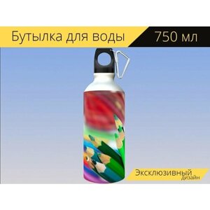 Бутылка фляга для воды "Цвет, карандаш, школа" 750 мл. с карабином и принтом