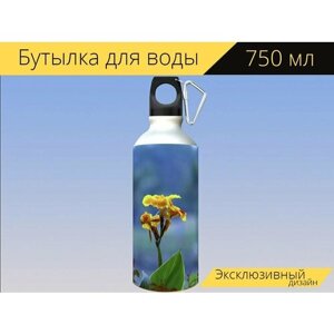 Бутылка фляга для воды "Цветок, дерево, красивая" 750 мл. с карабином и принтом