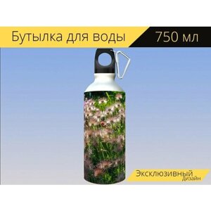Бутылка фляга для воды "Цветок, поле, вечер" 750 мл. с карабином и принтом