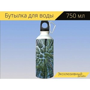 Бутылка фляга для воды "Дерево, лес, природа" 750 мл. с карабином и принтом