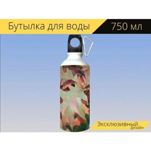 Бутылка фляга для воды "Дубы, природа, осенние листья" 750 мл. с карабином и принтом