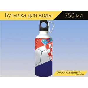 Бутылка фляга для воды "Футбольный, мяч, уефа" 750 мл. с карабином и принтом