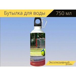 Бутылка фляга для воды "Футбольный, поле, футбол" 750 мл. с карабином и принтом
