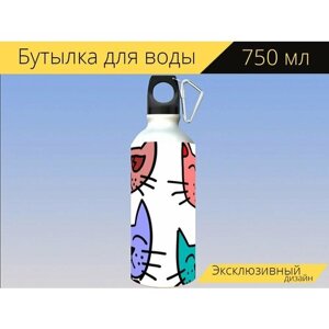 Бутылка фляга для воды "Граффити, кошка, животные" 750 мл. с карабином и принтом