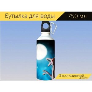 Бутылка фляга для воды "Игрушки, покемон, луна" 750 мл. с карабином и принтом