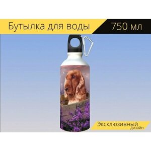 Бутылка фляга для воды "Кокерспаниель, собака, щенок" 750 мл. с карабином и принтом
