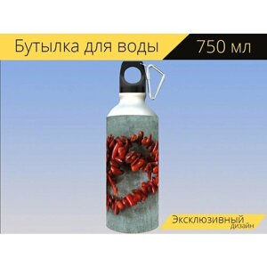 Бутылка фляга для воды "Коралл, красный, океан" 750 мл. с карабином и принтом