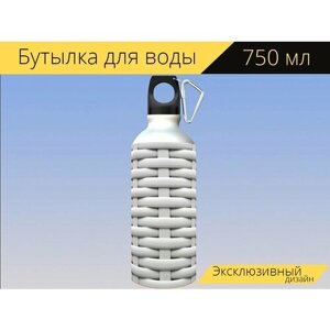 Бутылка фляга для воды "Корзина, ротанг, плетеный стул" 750 мл. с карабином и принтом