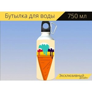 Бутылка фляга для воды "Мороженое, конус, милая" 750 мл. с карабином и принтом