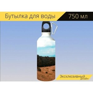 Бутылка фляга для воды "Небо, деревья, настроение" 750 мл. с карабином и принтом
