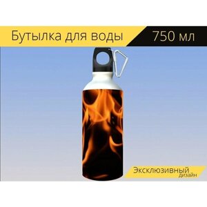 Бутылка фляга для воды "Огонь, пламя, высокая температура" 750 мл. с карабином и принтом