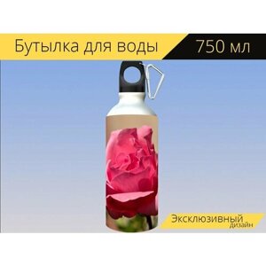 Бутылка фляга для воды "Розовый, роза, цветок" 750 мл. с карабином и принтом