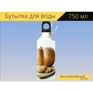 Бутылка фляга для воды "Тыква, печенье, осень" 750 мл. с карабином и принтом