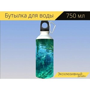 Бутылка фляга для воды "Вода, чистая вода, очистить" 750 мл. с карабином и принтом