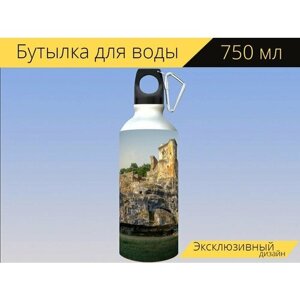 Бутылка фляга для воды "Замок, дворец, руины" 750 мл. с карабином и принтом