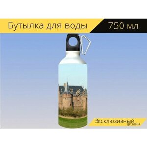 Бутылка фляга для воды "Замок, muiderslot, форт" 750 мл. с карабином и принтом