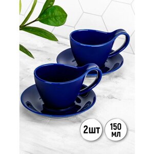 Чайная пара/ чашка с блюдцем/ кружка для чая/ кофе 4 предмета 150 мл Elan Gallery Колоранс синий