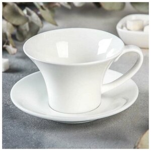 Чайная пара фарфоровая Wilmax, 2 предмета: чашка 400 мл, блюдце d=18,4 см, цвет белый
