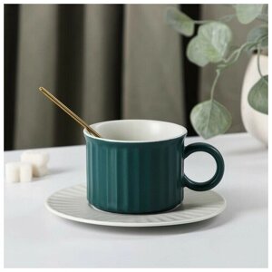 Чайная пара "Профитроль", чашка 200 мл, блюдце d-13,7 см, цвет зеленый/белый (1 шт.)