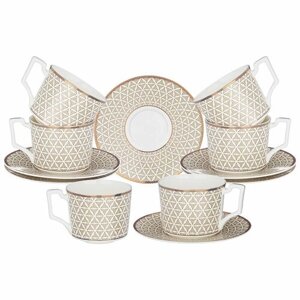 Чайный набор посуды на 6 персон Лефард Opera 250 мл, сервиз 12 предметов: 6 чашек и блюдец, подарочный белый фарфор Lefard