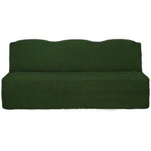 Чехол на диван без подлокотников, однотонный, Venera, накидка для дивана, без подлокотников, без юбки, жатка, цвет Зеленый