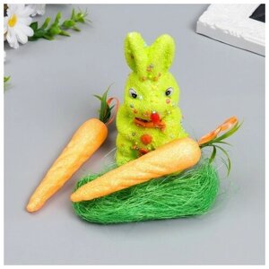 Декор "Зайчик с морковками и травкой" набор 4 шт микс 15 см