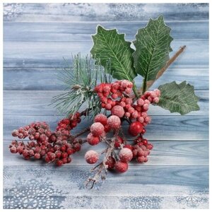 Декор "Зимние грезы" калина красная ягодки в снегу 24 см