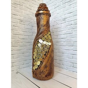 Декоративная бутылка "Золотые Монеты", 27 см, авторская работа