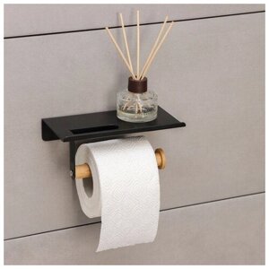 Держатель для туалетной бумаги с полочкой BAMBOO, 18х9,7х7,5 см, цвет чёрный
