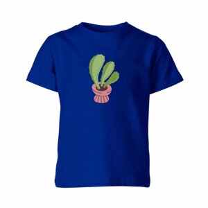 Детская футболка «Кактус в горшке, комнатный цветок, суккулент»140, синий)