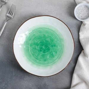 Доляна Тарелка фарфоровая глубокая Доляна «Космос», 550 мл, d=21,5 см, цвет зелёный