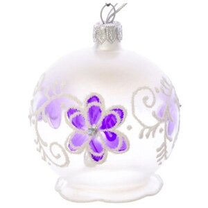 Елочка Стеклянный елочный шар Цветочный узор 75 мм фиолетовый С 1702