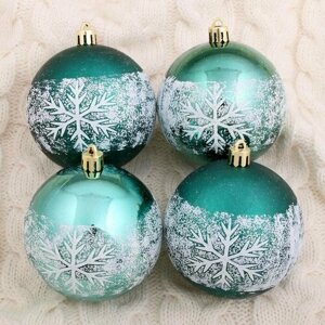 Елочные шары Зимнее волшебство "Морозная снежинка", зеленые, пластик, диаметр 8 см, 6 шт