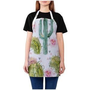 Фартук женский JoyArty для готовки "Акварельные экзотические кактусы", универсальный размер