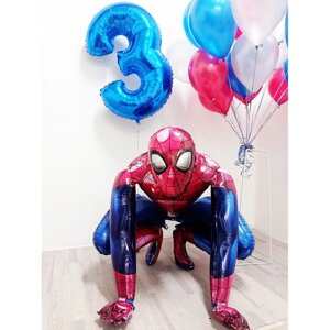 Фонтан из шаров с цифрой и фигурой "Человек паук" Арт. 0624