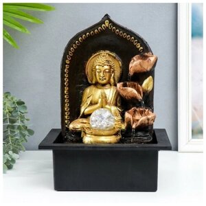 Фонтан настольный от сети "Верховный Будда у фонтана" золото 35х25х20 см