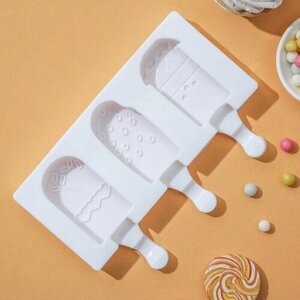 Форма для мороженого «Эскимо со сладостями», силикон, 19,517,7 см, 3 ячейки (74,2 см), цвет микс (комплект из 16 шт)