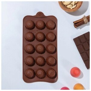 Форма силиконовая для шоколада Доляна «Ассорти», 21,510,41,5 см, 15 ячеек, цвет шоколадный
